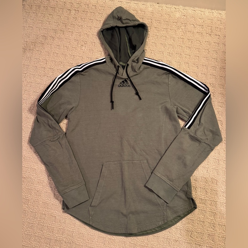 Adidas Men's Hoodie Sweatshirt Small Long Sleeve Green 3-Stripes Kangaroo Pocket